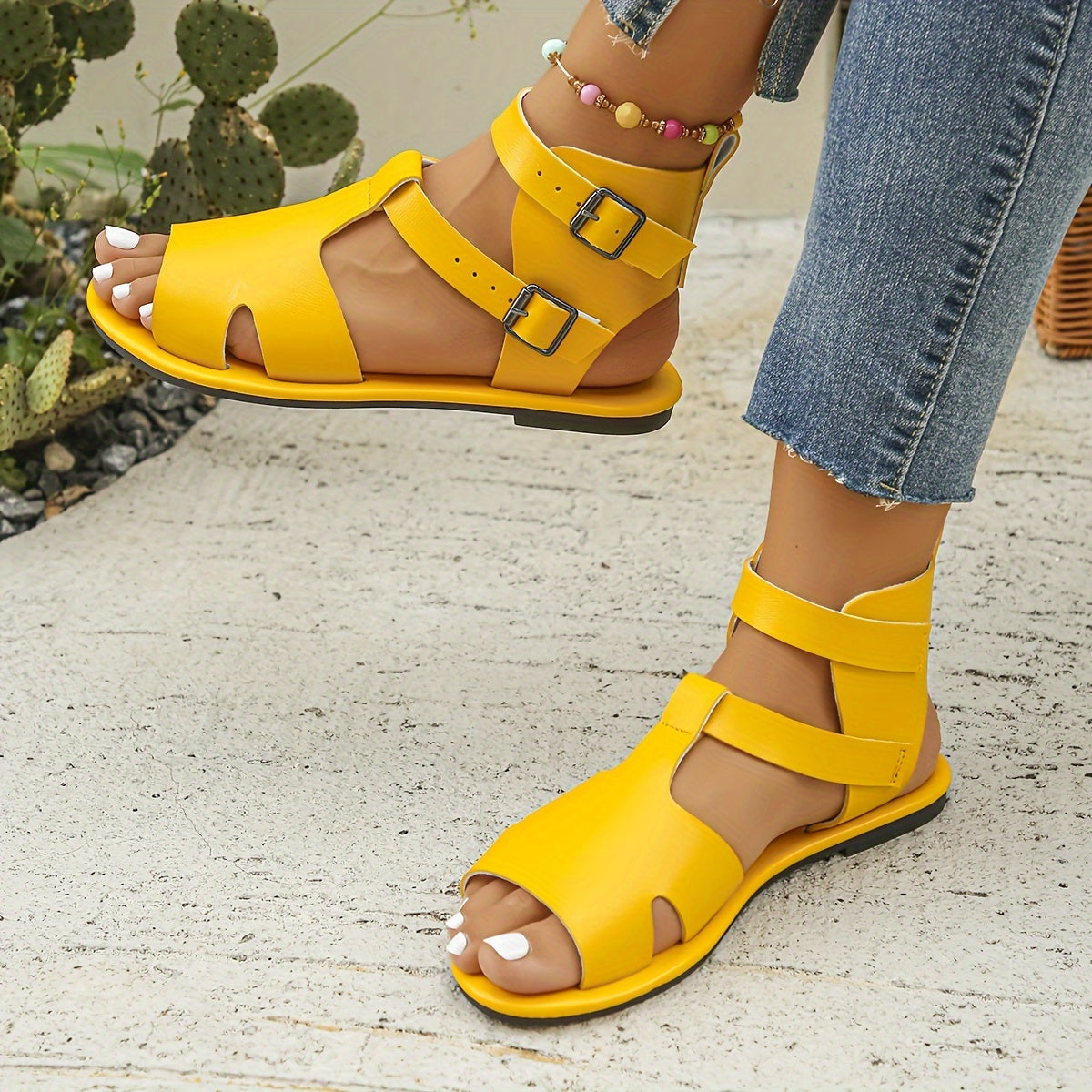 Women's Double Buckle Ankle Sandals - Lightweight Comfort – Plus