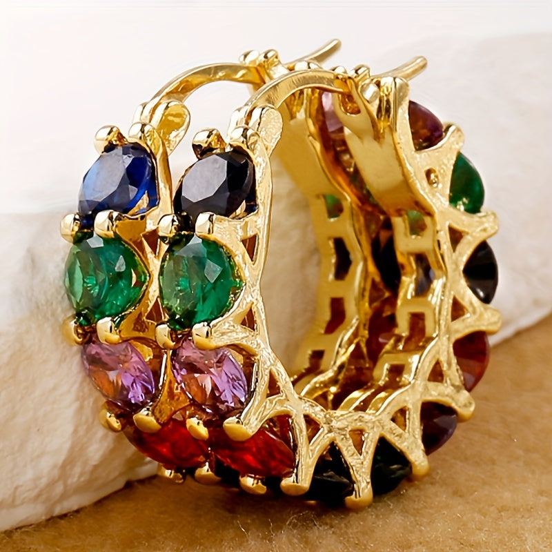 Luxury Rainbow Rhinestone Hoop Earrings