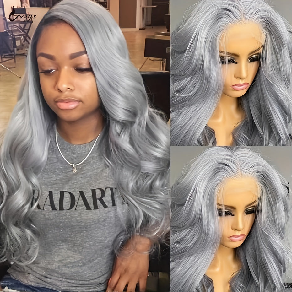 Silver Gray Lace Front Long Loose Curly Wave Wig