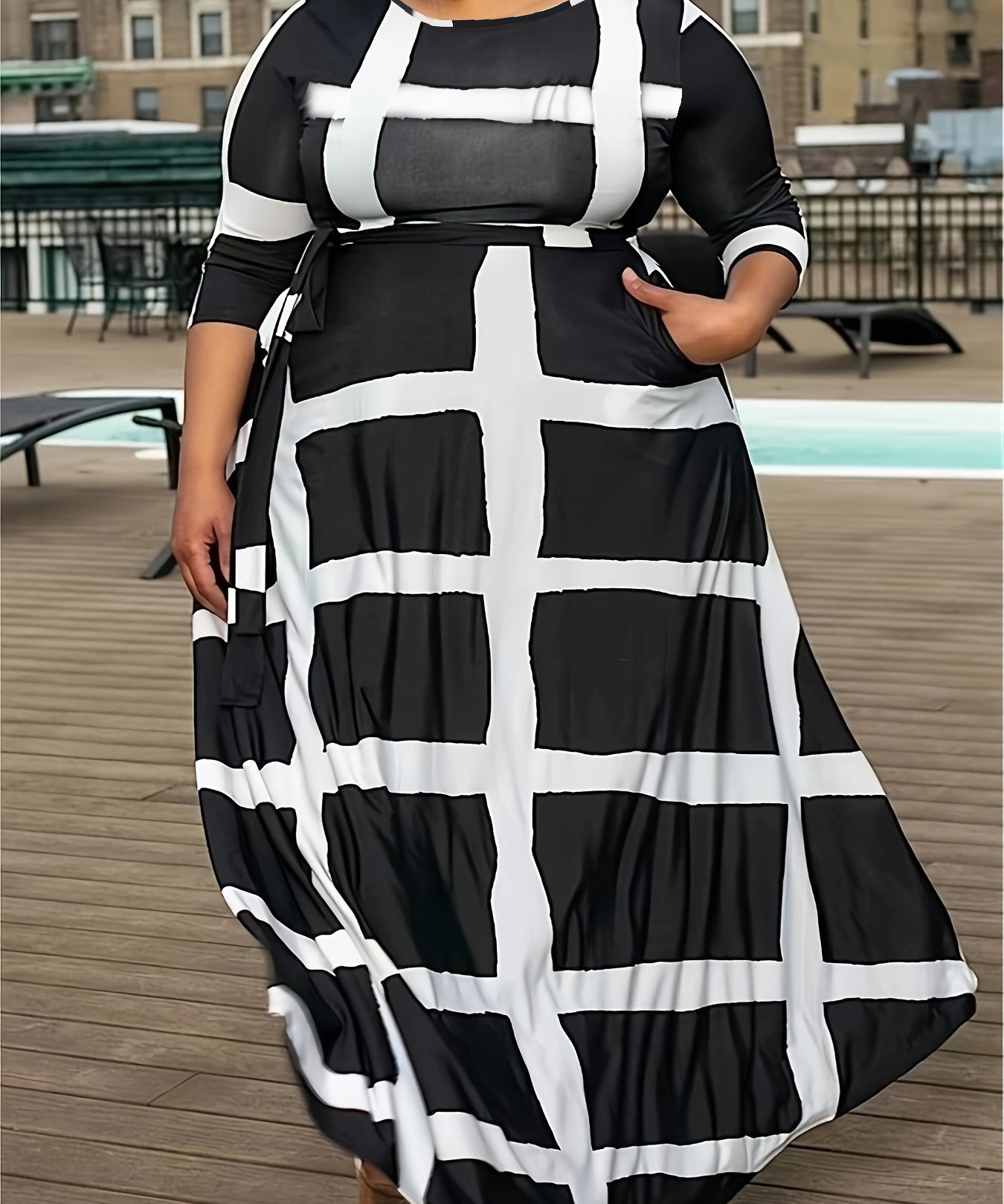 Plus Size Plaid Print Maxi Dress 12-22