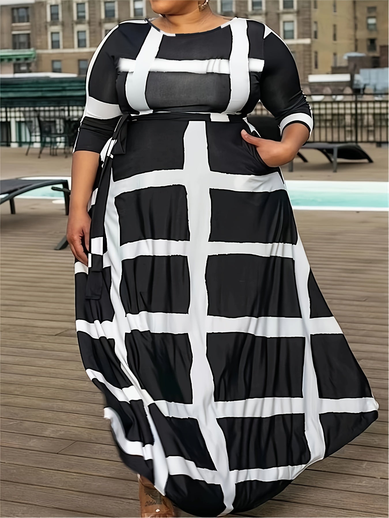 Plus Size Plaid Print Maxi Dress 12-22