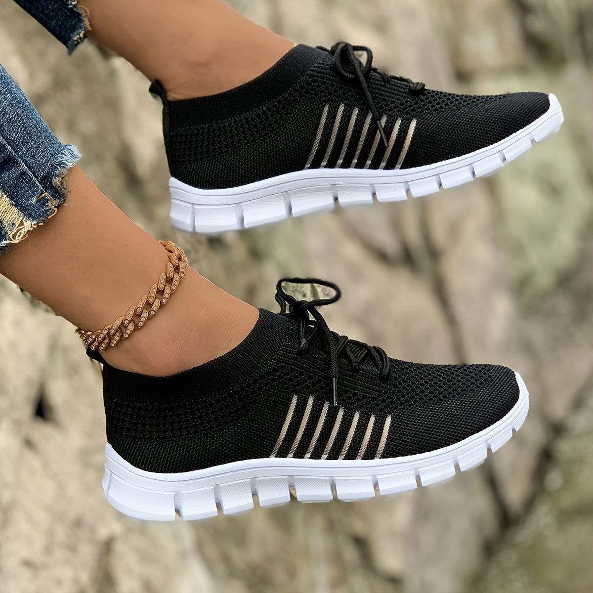 Lightweight Lace-Up Knit Sneakers Sizes 5.5-10 Plus Polished Pros