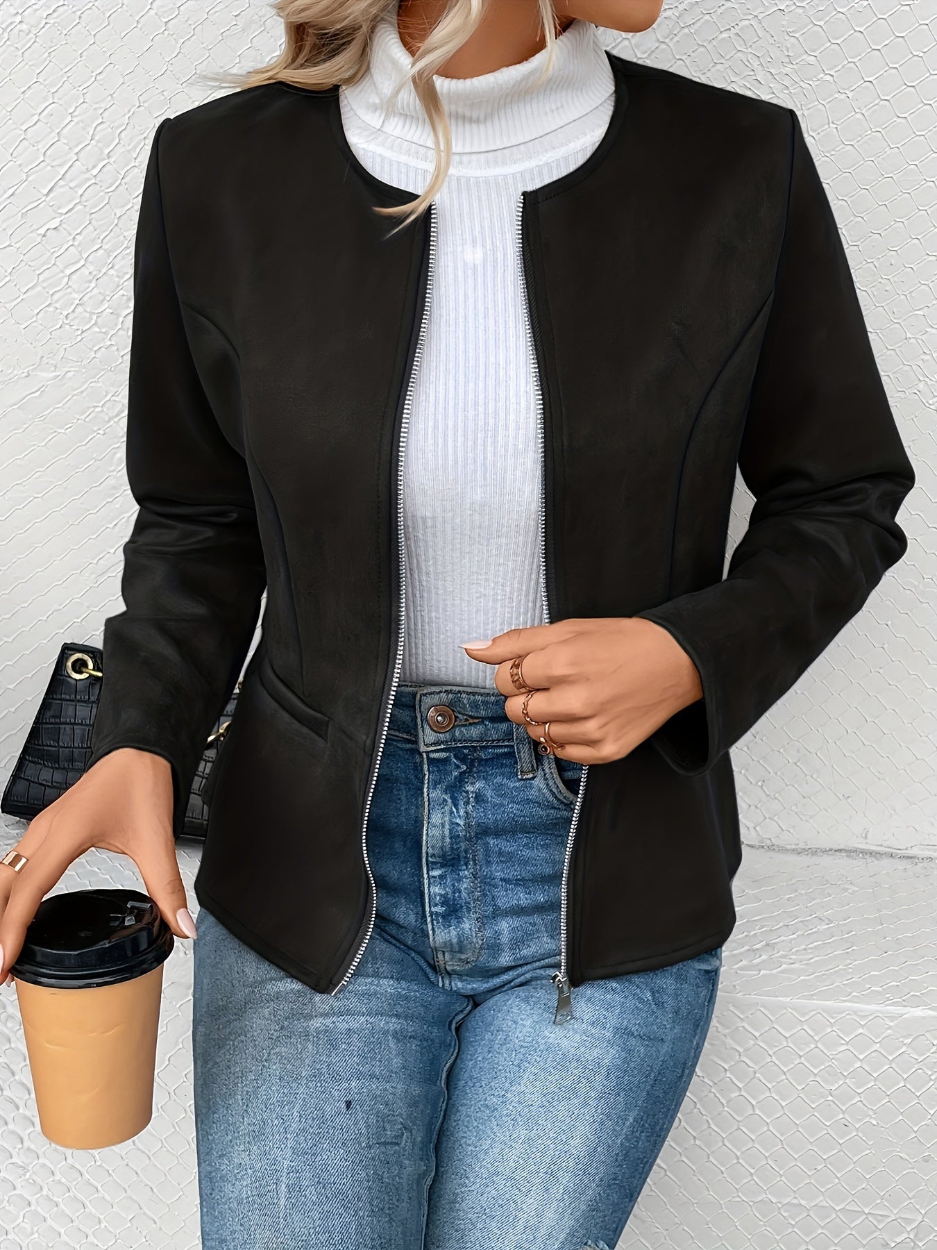 Stylish Plus Size Zip-Up Jacket - Elegant Comfort