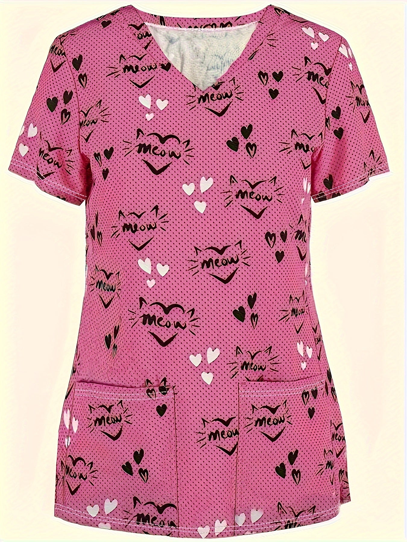 Women's Plus Size Cat Heart Print V-Neck Top | 14-24 Plus Polished Pros