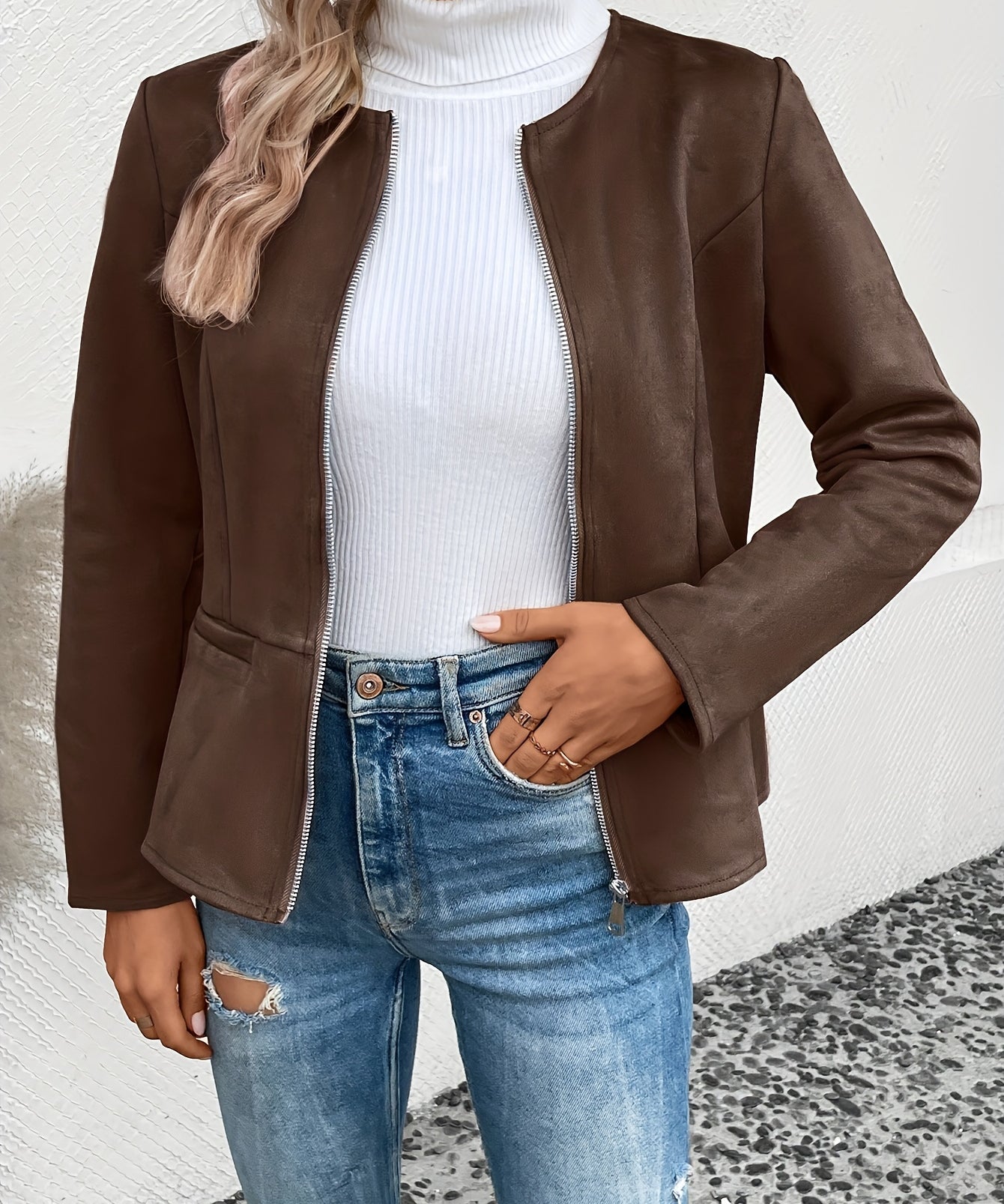 Stylish Plus Size Zip-Up Jacket - Elegant Comfort