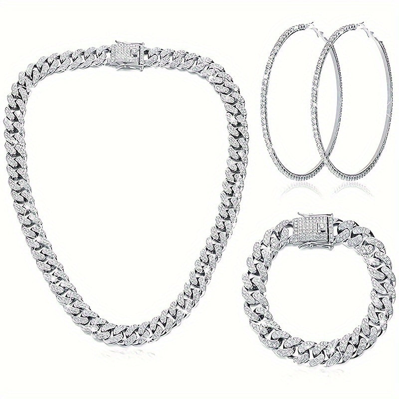 Sparkling Cuban Chain Jewelry Set Plus Polished Pros