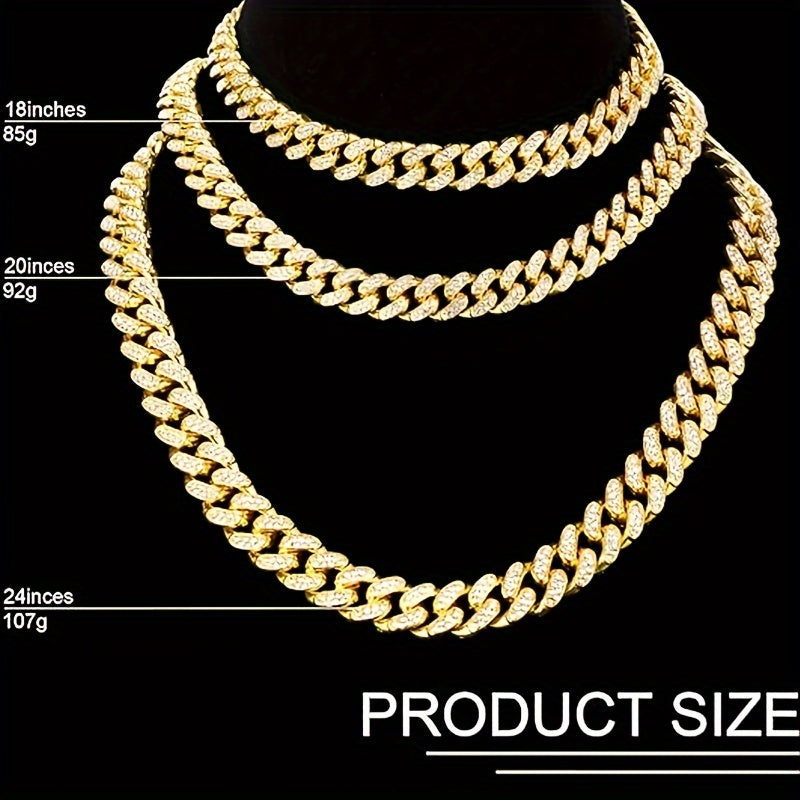 Cuban Chain Jewelry Set - Necklace, Bracelet, Earrings