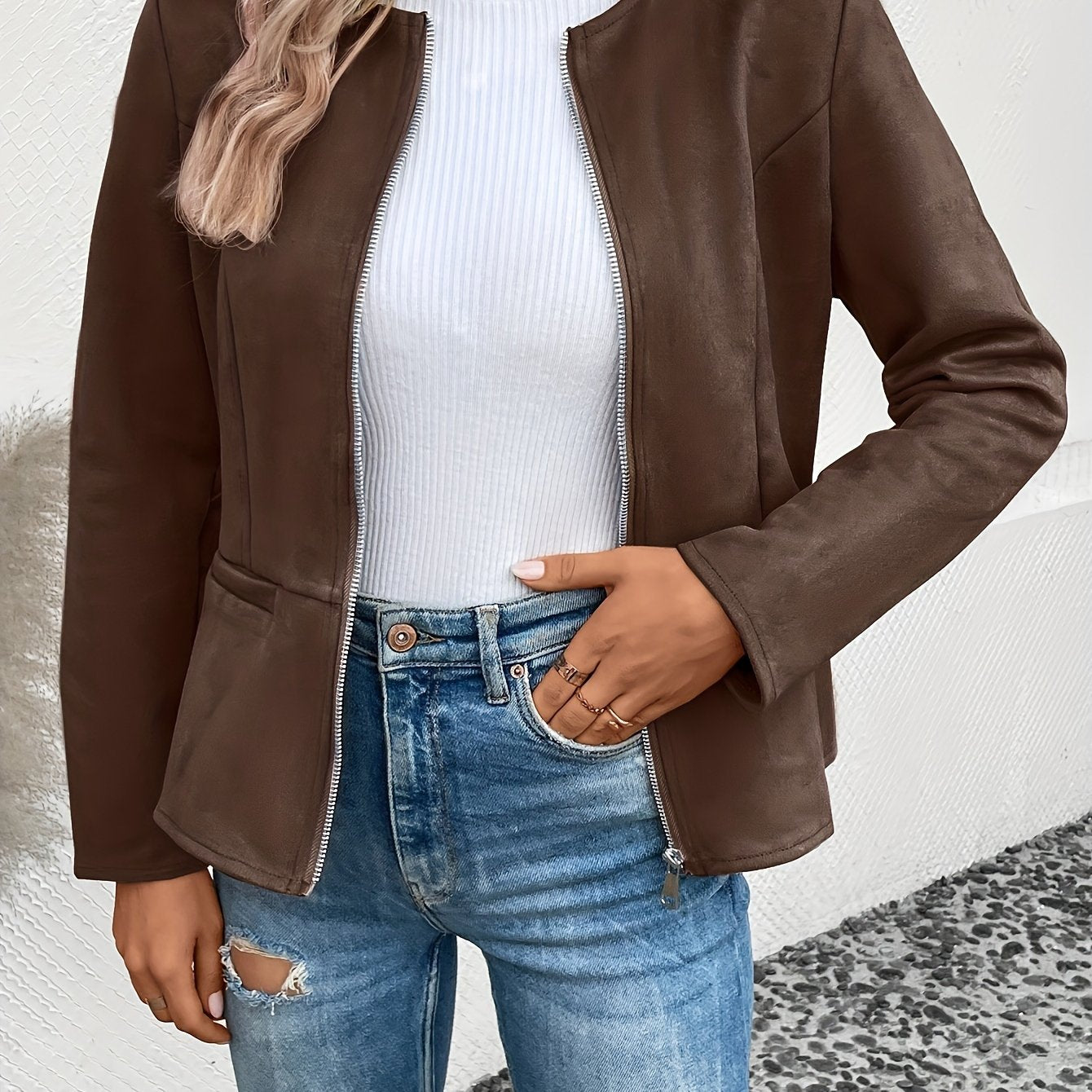 Stylish Plus Size Zip-Up Jacket - Elegant Comfort