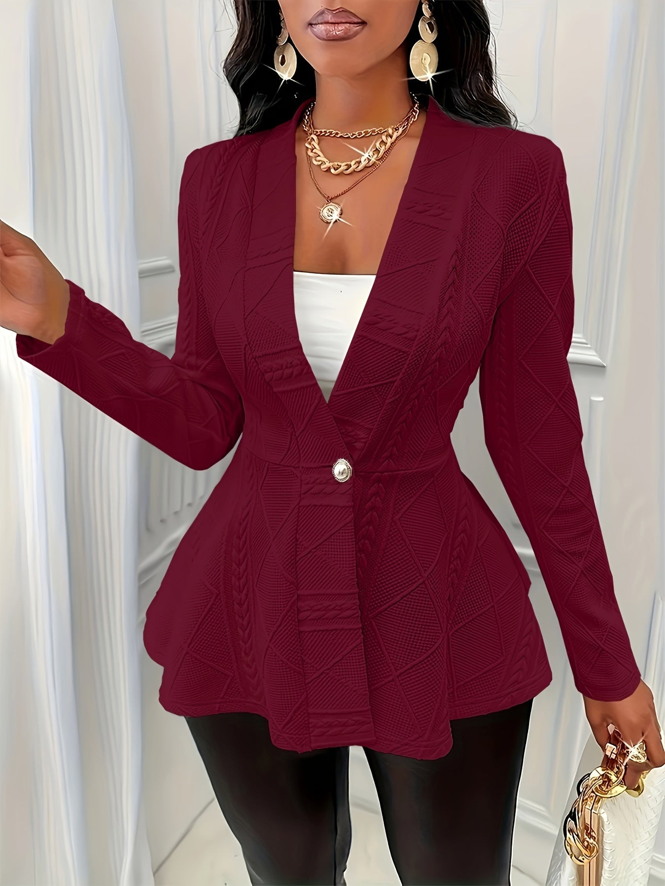 Plus Size Argyle Textured Jacket | Sizes 14-22