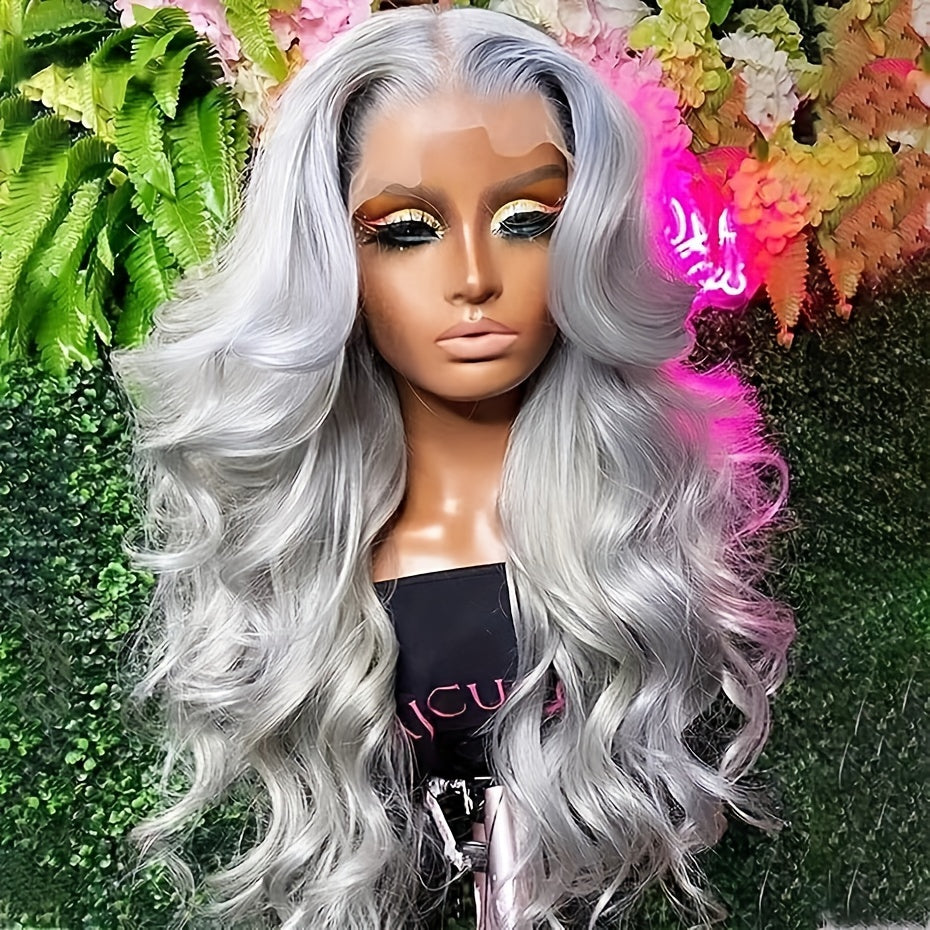 Silver Gray Lace Front Long Loose Curly Wave Wig