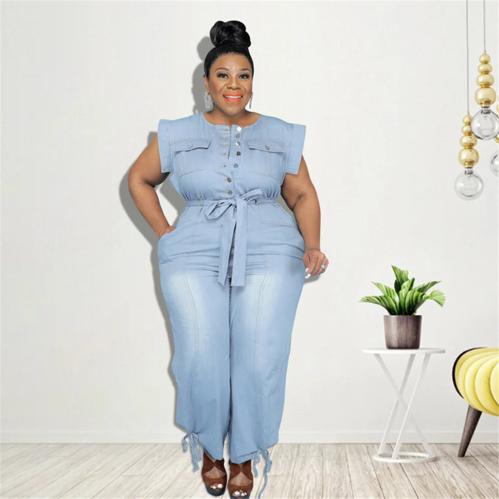 Plus Size Denim Jumpsuit with Pockets Plus Polished Pros