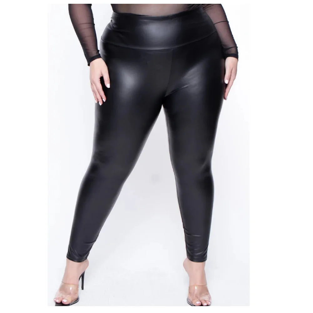 Plus Size Faux Leather Leggings - Stretchy Spandex, Tummy Control, Oversized Fit Plus Polished Pros