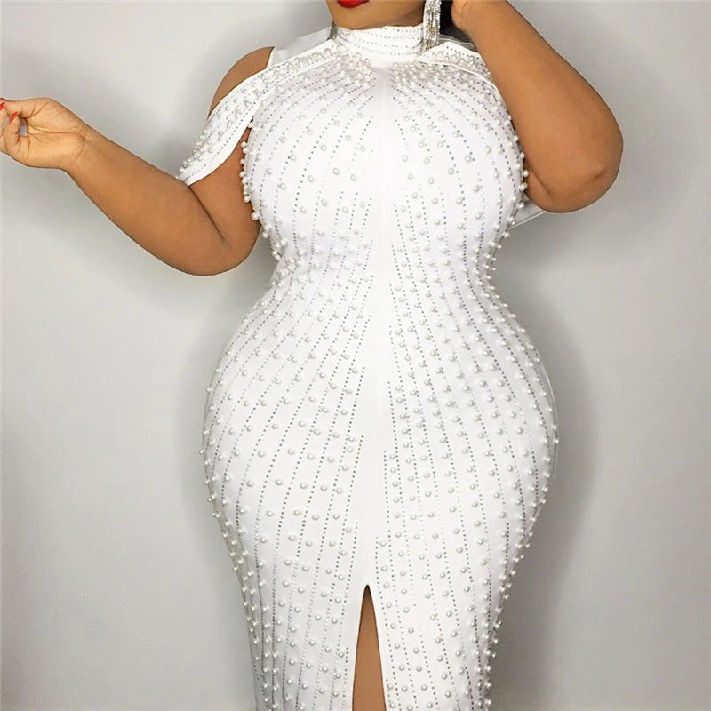 Sexy Sleeveless Turtleneck White Party Dress Plus Size Plus Polished Pros