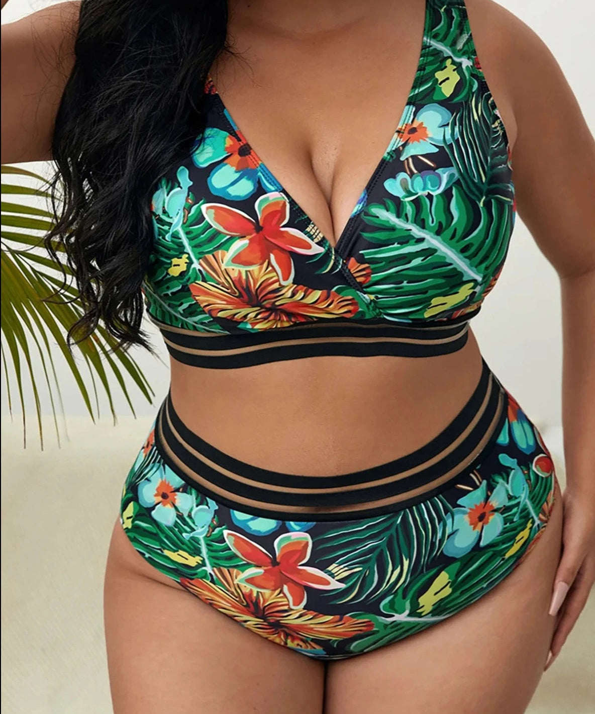 Elegant Printed Plus Size Bikini Set