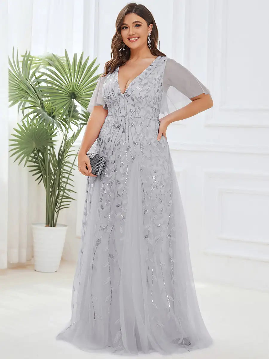 Ever Pretty Plus Size Deep V-Neck Evening Gown Plus Polished Pros