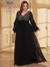 Plus Size V-Neck Sequined Evening Dress 12-26 Plus Polished Pros