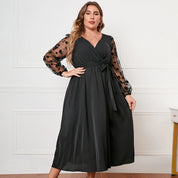 Plus Size Black Elegant Lace Maxi Dress