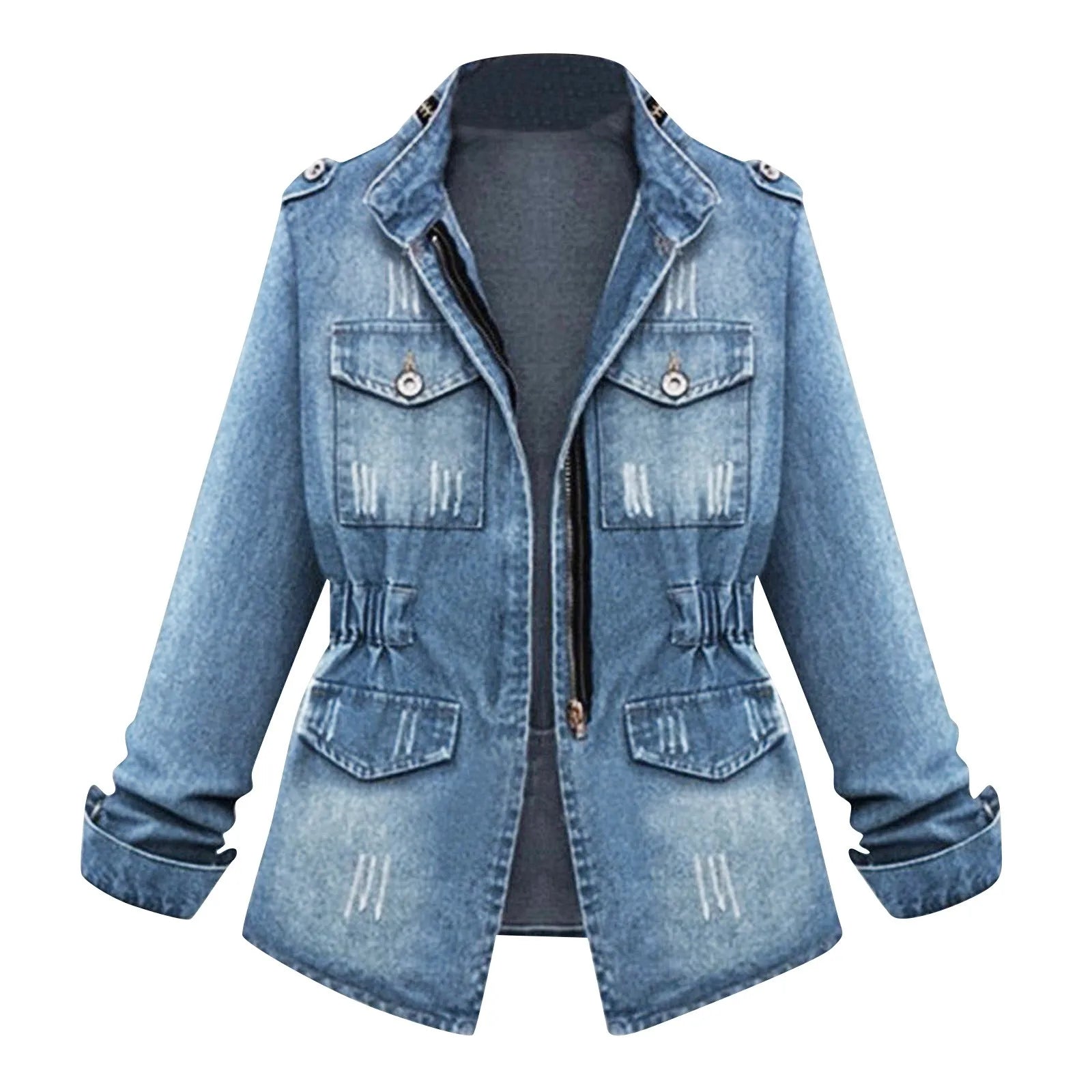 Plus Size Women's Denim Jacket with Chain Detail Plus Polished Pros