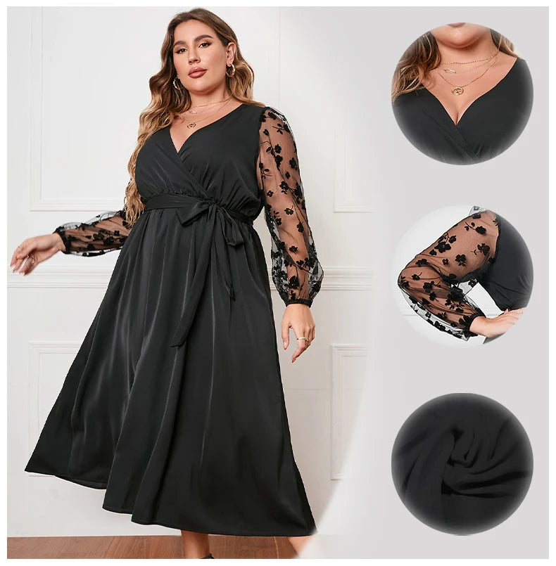 Plus Size Black Elegant Lace Maxi Dress