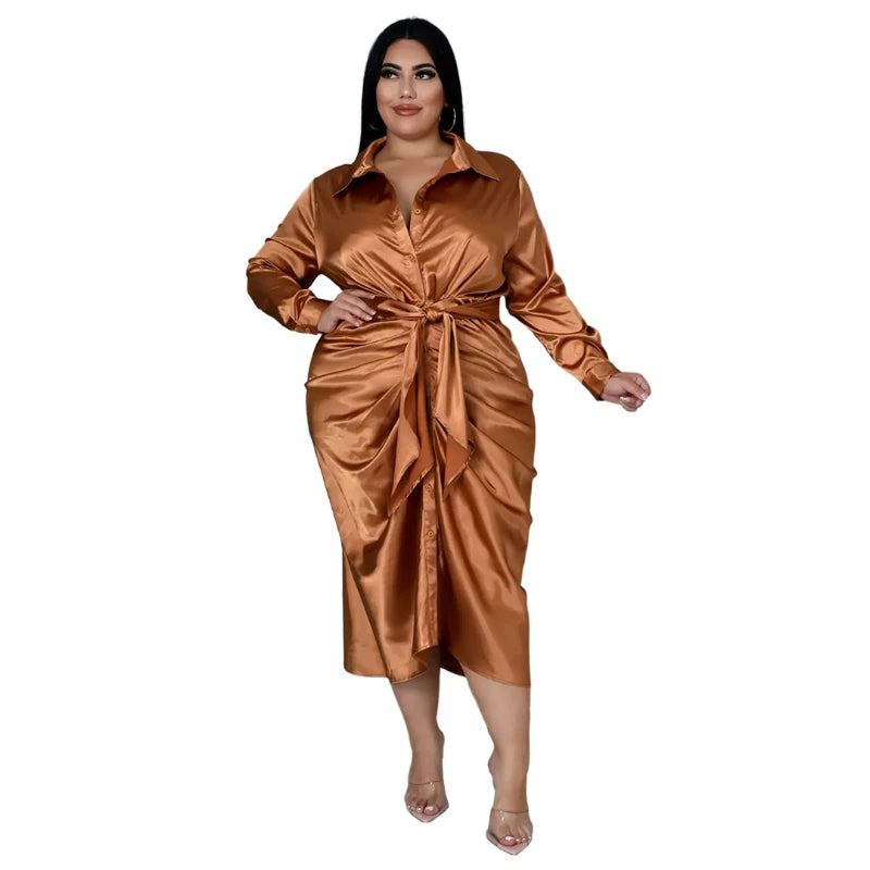 Plus Size Satin Shirt Dress Plus Polished Pros