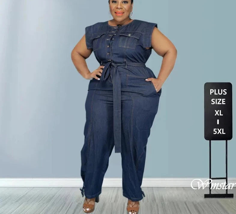 Plus Size Denim Jumpsuit with Pockets Plus Polished Pros