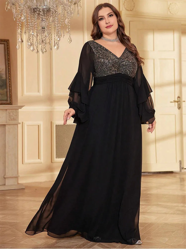 Plus Size V-Neck Sequined Evening Dress 12-26 Plus Polished Pros