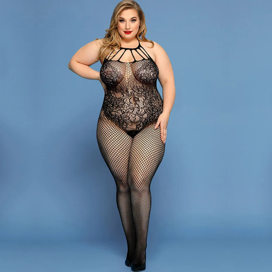 Plus Size Sexy Halter Bodysuit Lingerie for Women Plus Polished Pros