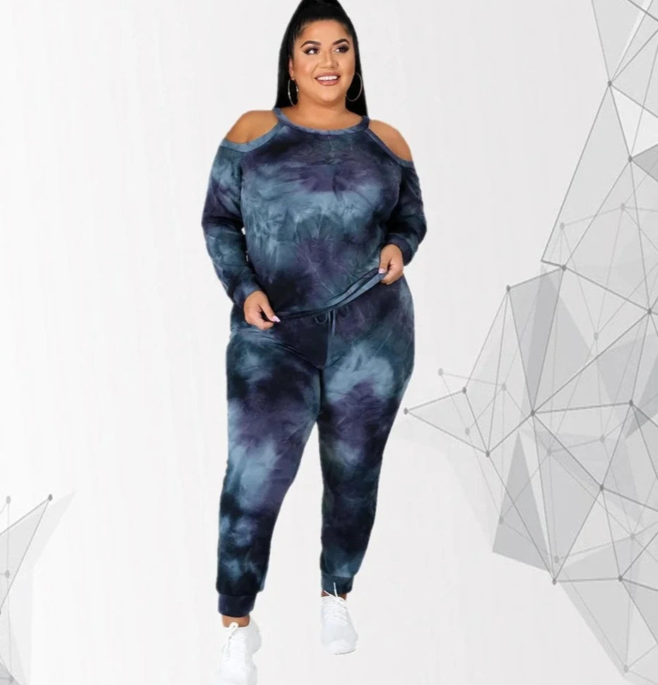 Plus Size 14-22 Tie Dye Two Piece Set - Off Shoulder Plus Polished Pros