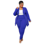 Plus Size 12-22 Two-piece Suit Set - Solid Color Lapel Cardigan & Long Pants Plus Polished Pros