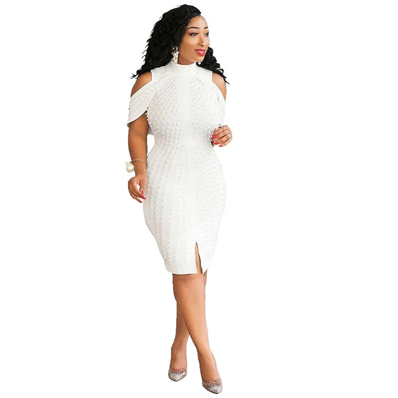 Sexy Sleeveless Turtleneck White Party Dress Plus Size Plus Polished Pros