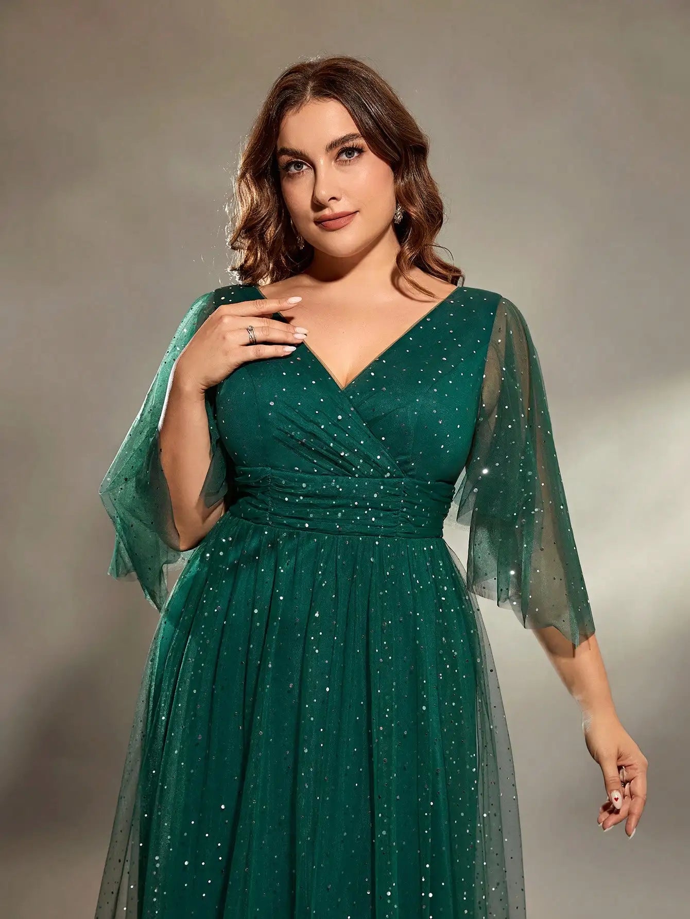 Plus Size 12-20 V-Neck Evening Gown Plus Polished Pros