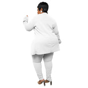 Plus Size 12-22 Two-piece Suit Set - Solid Color Lapel Cardigan & Long Pants Plus Polished Pros