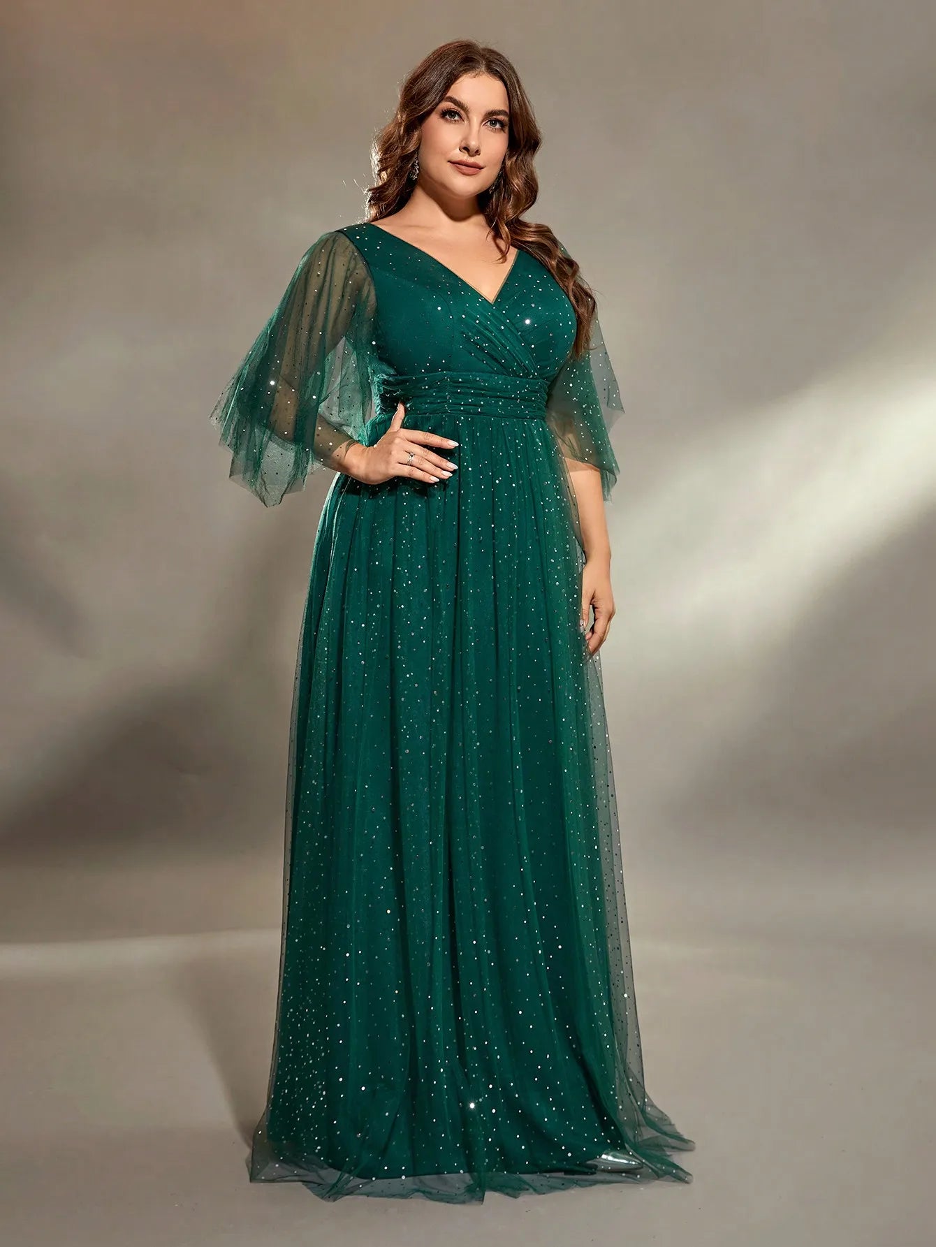 Plus Size 12-20 V-Neck Evening Gown Plus Polished Pros