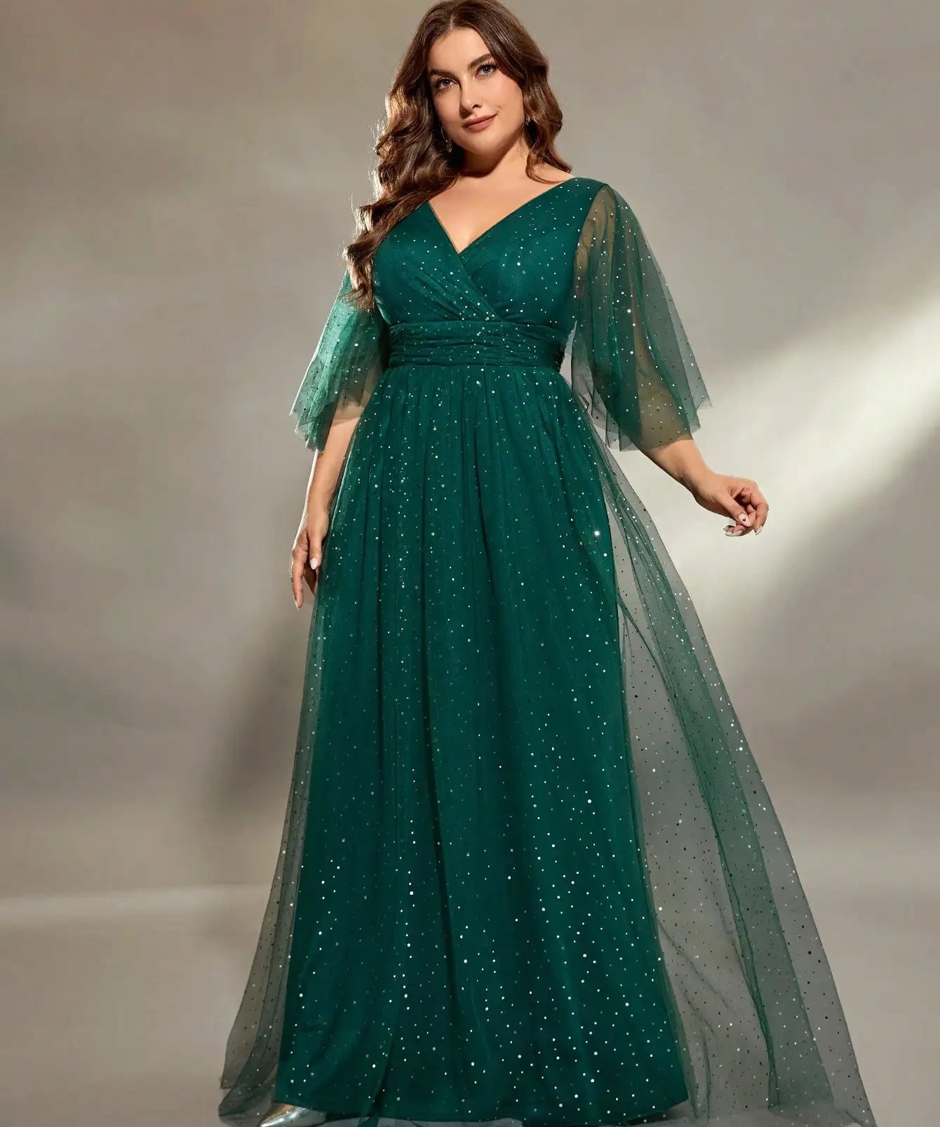 Plus Size 12-20 V-Neck Evening Gown Plus Polished Pros