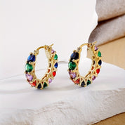 Luxury Rainbow Rhinestone Hoop Earrings