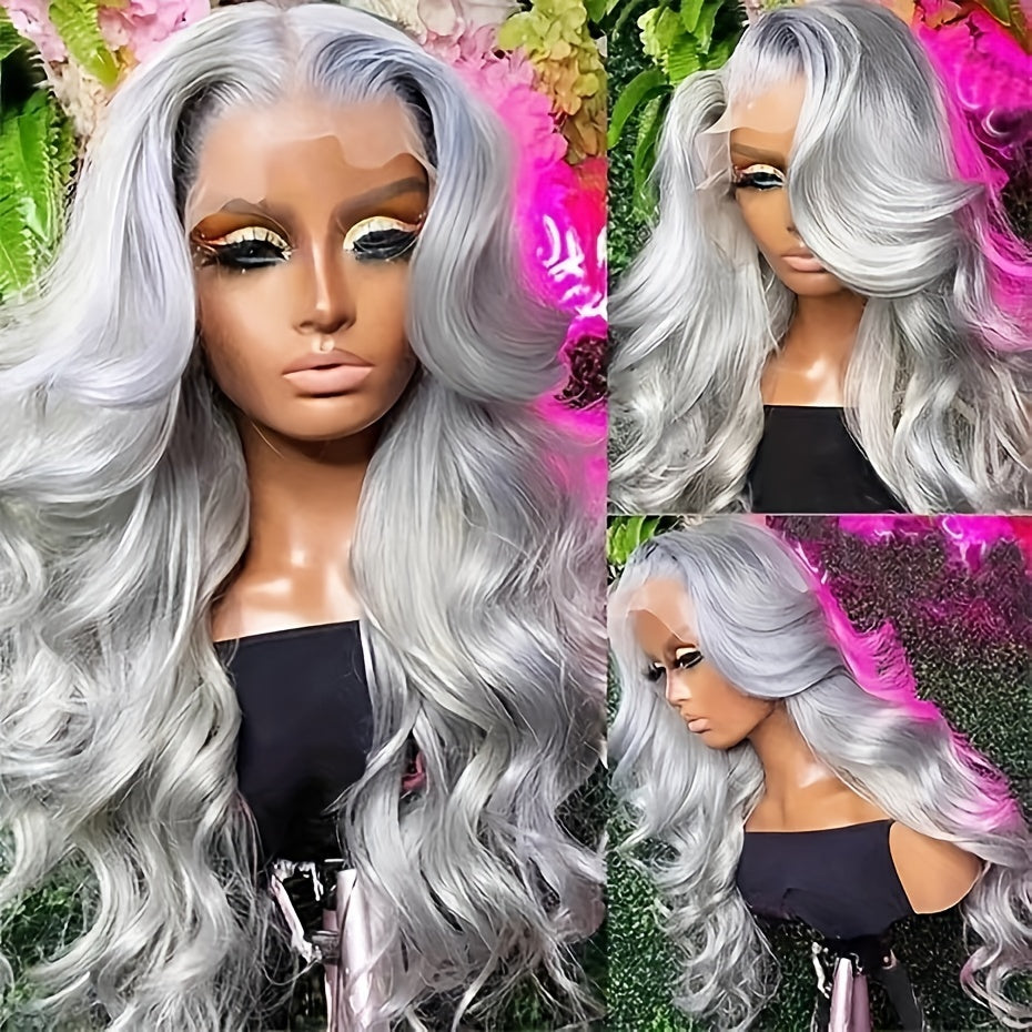 Silver Gray Lace Front Long Loose Curly Wave Wig